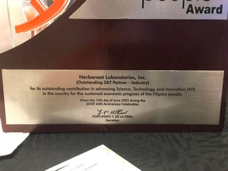 Herbanext Laboratories, Inc Wins DOST’s Outstanding S&T Partner
